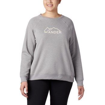 Columbia Sweater Dames, Hart Mountain Long Sleeve Graphic Crew Plus Size Grijs, 58PYJDOFN